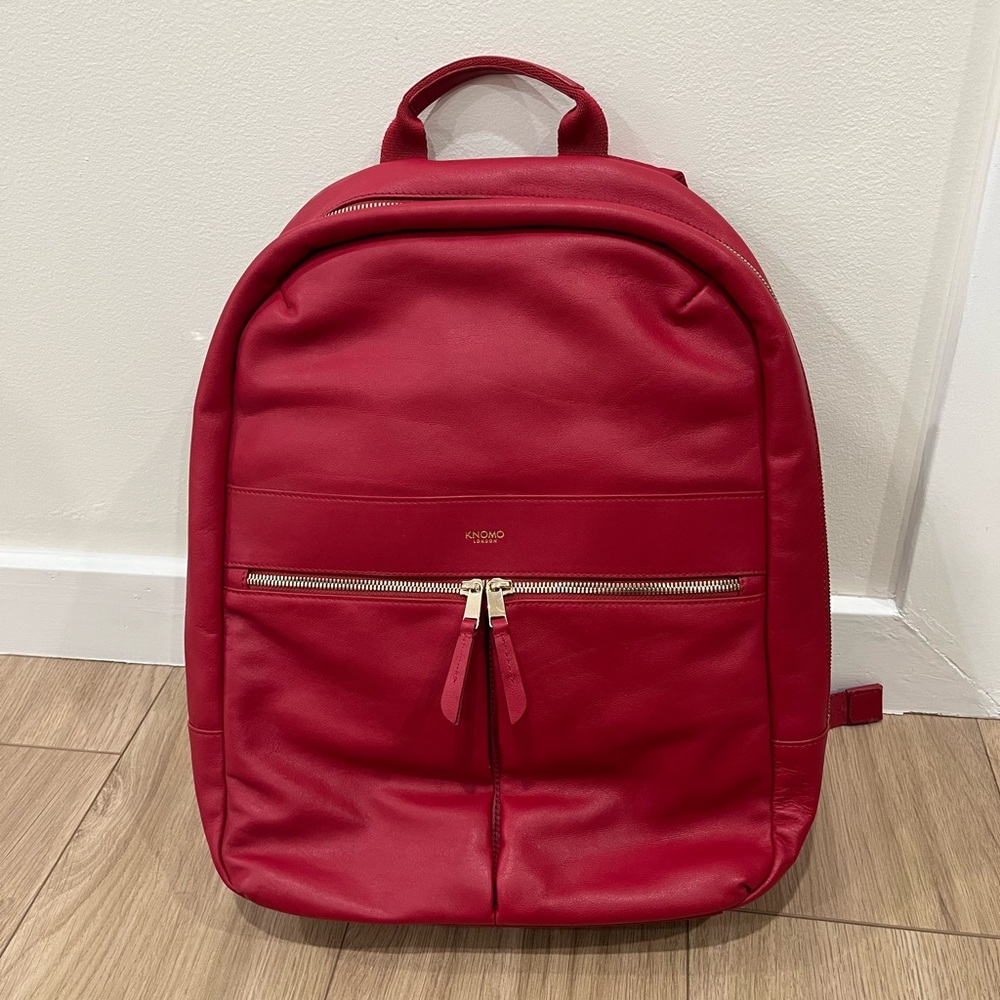 Knomo Red Leather Backpack with Gold Accents